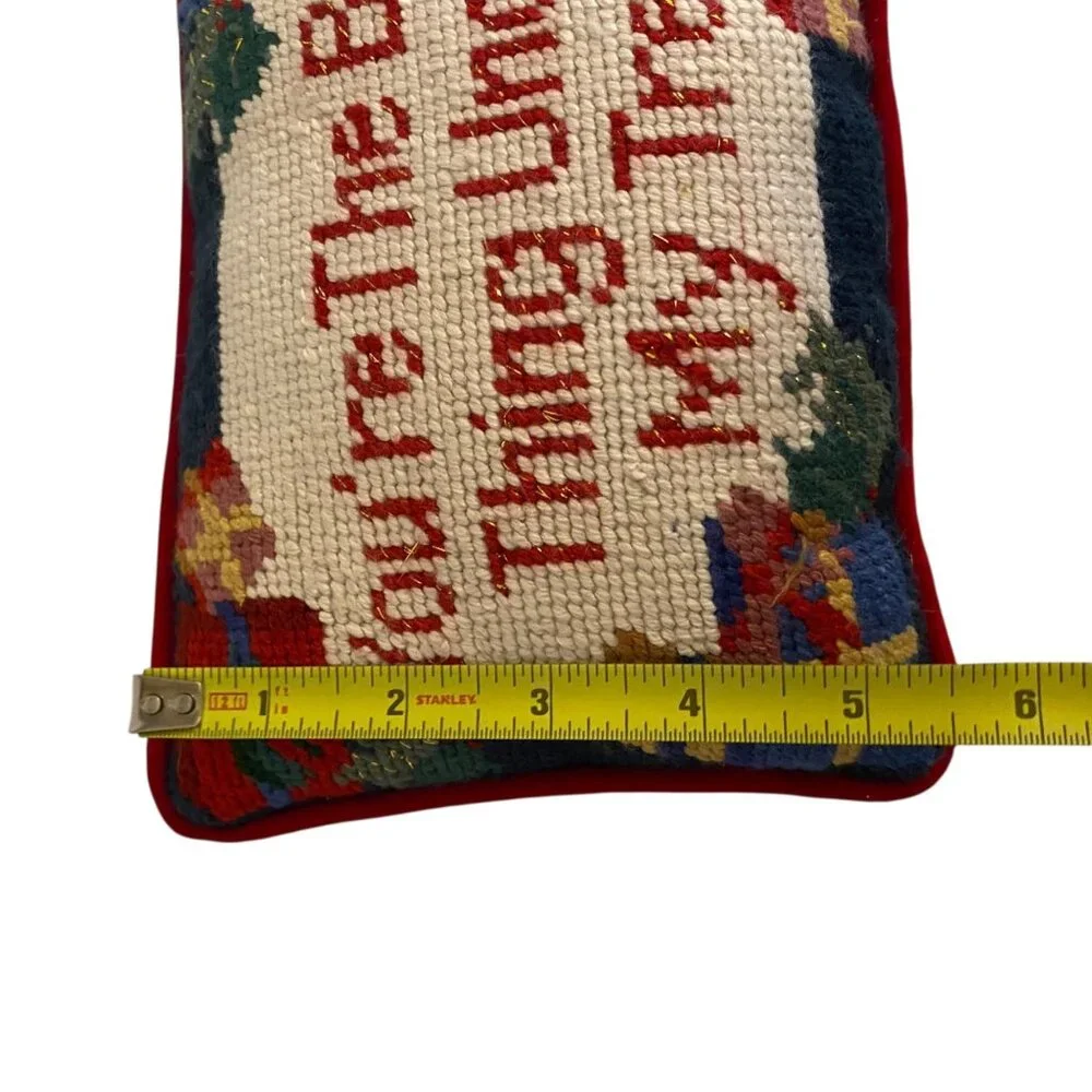 Vtg Needlepoint Christmas Pillow Your'e The Best Thing Under‎ My Tree Red Velvet